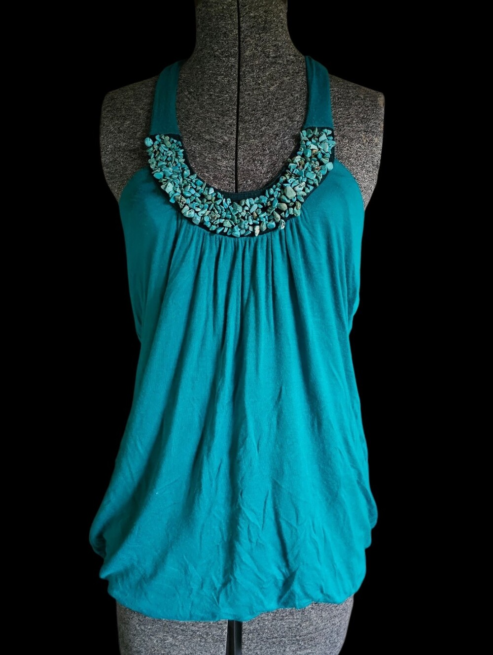 Studio Y Teal Beaded (rocks) Halter Tank Top